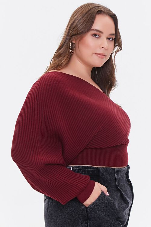 WINE Plus Size Ribbed Surplice Sweater, image 3
