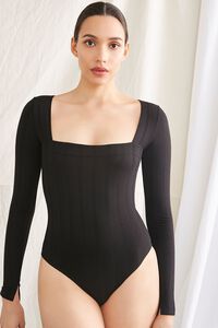 BLACK Ribbed Long-Sleeve Bodysuit, image 5