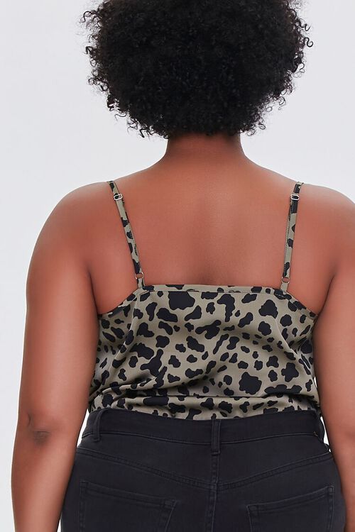 OLIVE/BLACK Plus Size Satin Leopard Print Bodysuit, image 3