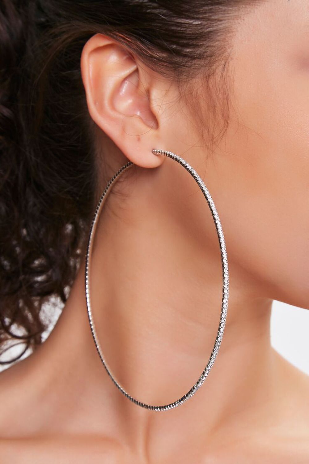 SILVER/CLEAR Rhinestone Hoop Earrings, image 1