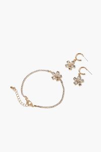 GOLD/CLEAR Flower Bracelet & Drop Earring Set, image 1
