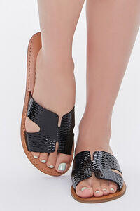 BLACK Faux Croc Leather Cutout Sandals, image 4