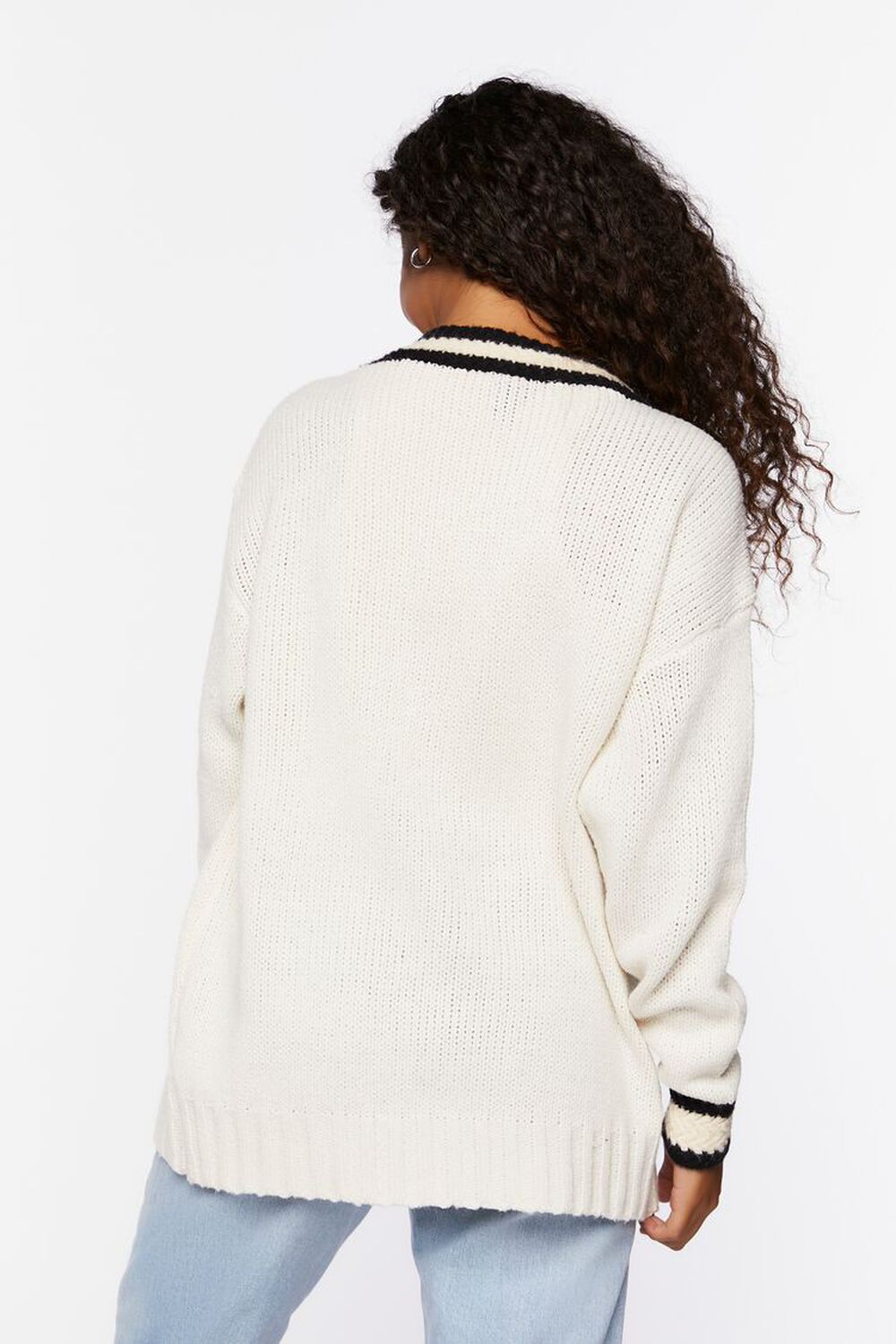 CREAM/MULTI Varsity-Striped Cardigan Sweater, image 3