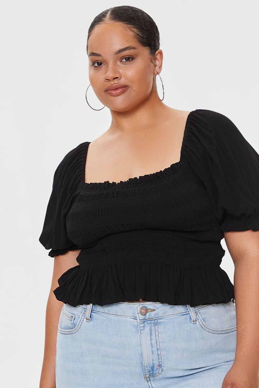 Plus Size Smocked Puff-Sleeve Top