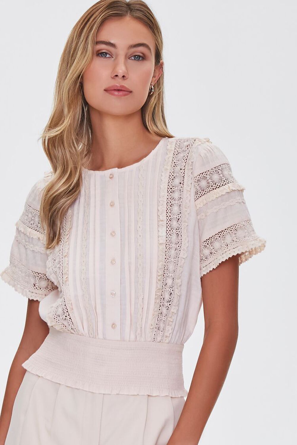 Lace-Trim Pintucked Top