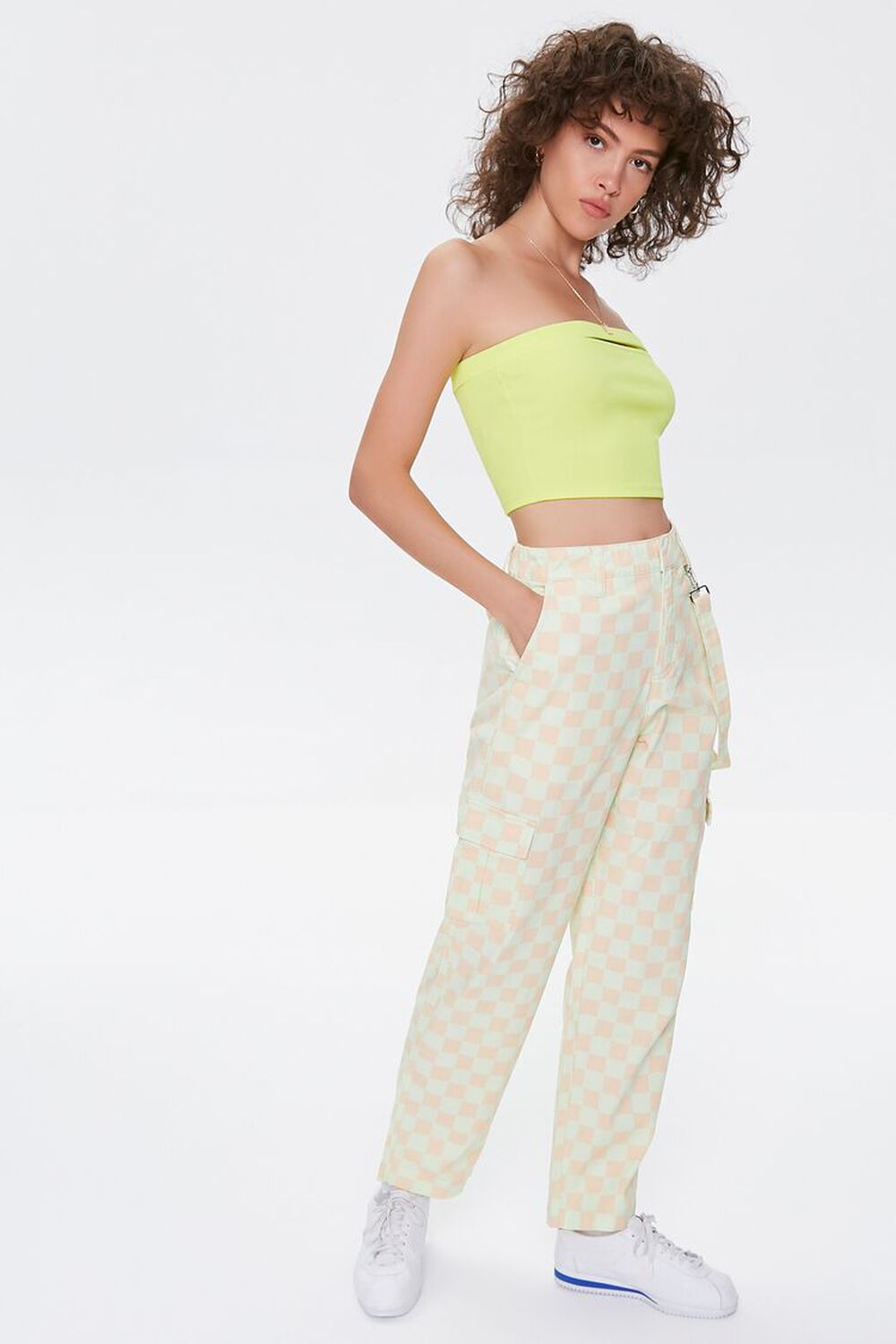 LIME/PEACH  Checkered Cargo Pants, image 1