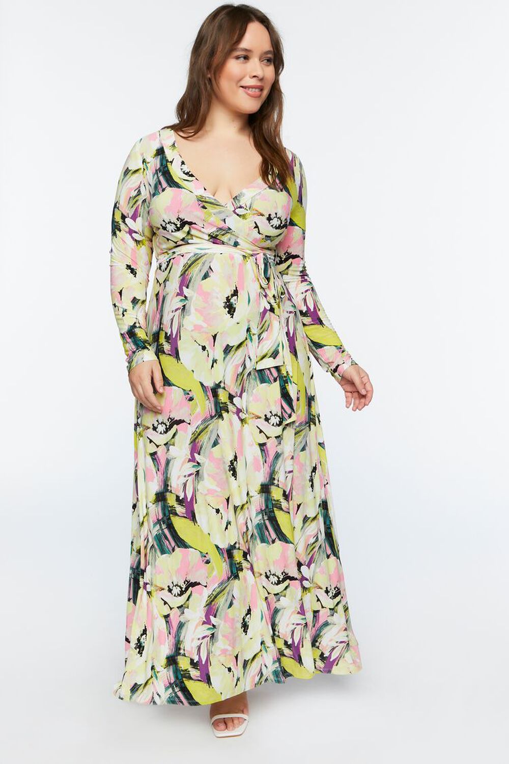 Plus Size Floral Watercolor Surplice Maxi Dress
