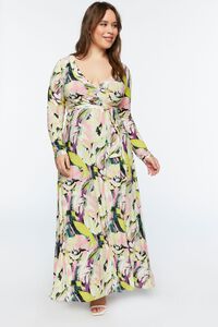 NEUTRAL GREY/MULTI Plus Size Floral Watercolor Surplice Maxi Dress, image 4