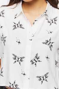 WHITE/BLACK Butterfly Print Cropped Shirt, image 6
