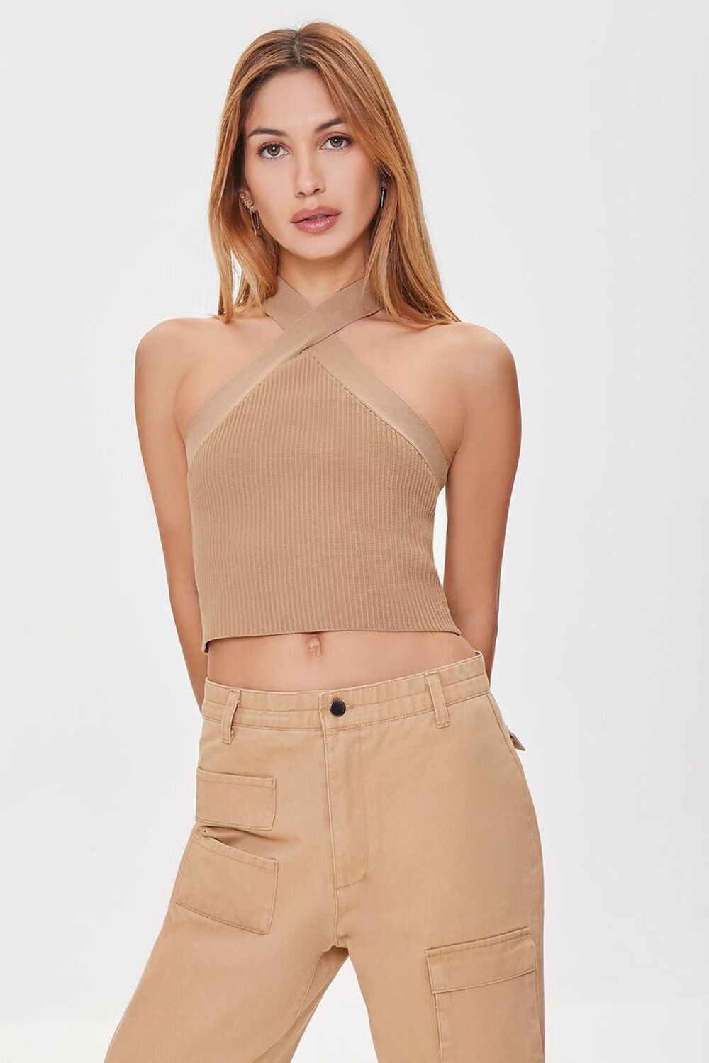 CAPPUCCINO Sweater-Knit Halter Crop Top, image 1