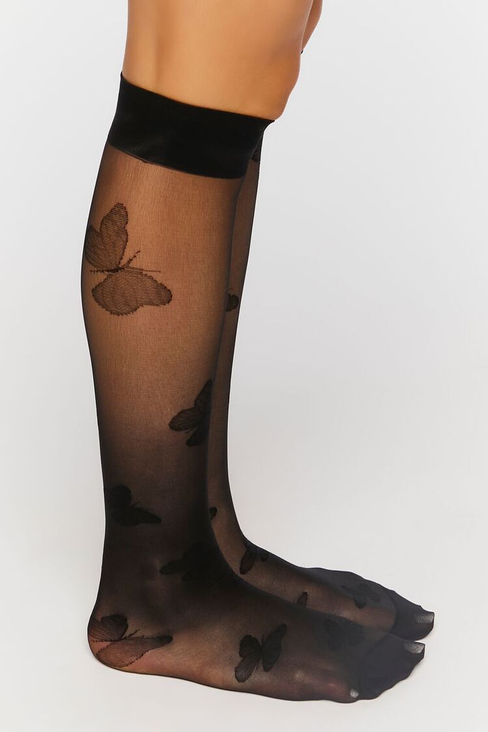 Sheer Butterfly Print Crew Socks, image 3