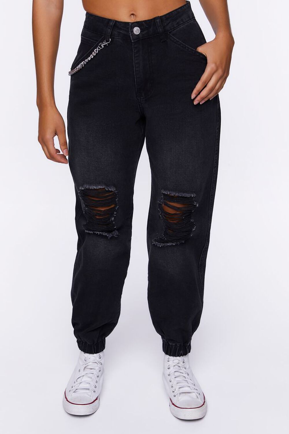 Distressed Denim Wallet Chain Joggers, image 1
