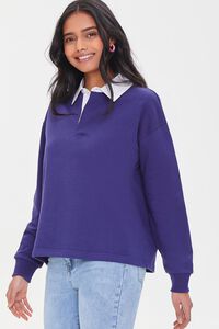 NAVY/WHITE French Terry Long-Sleeve Shirt, image 1