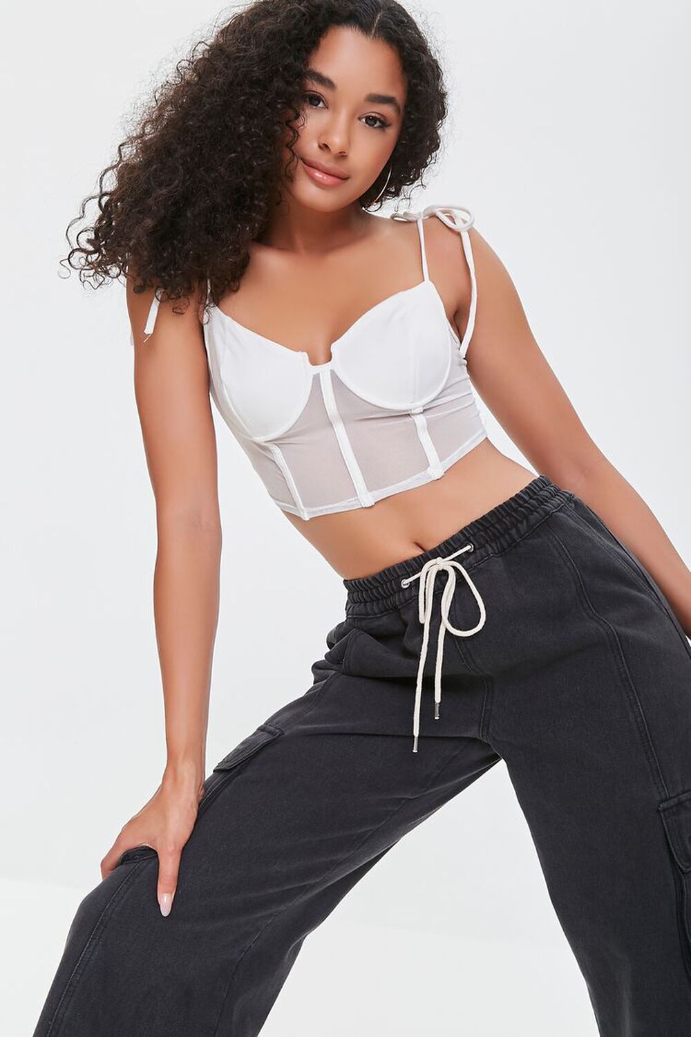 IVORY Mesh Bustier Cropped Cami, image 1
