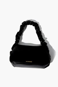 BLACK Ruched Faux Leather Bag, image 5