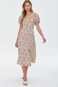 WHITE/MULTI Floral Print Lace-Back Satin Dress, image 1
