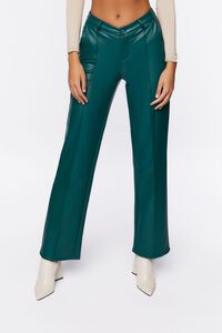 EMERALD Faux Leather Mid-Rise Trousers, image 2