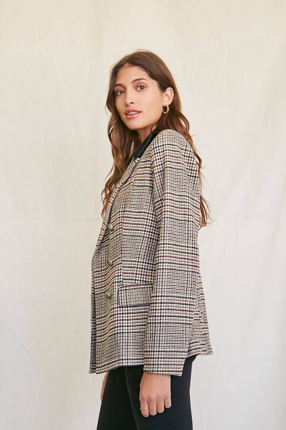 BROWN/MULTI Plaid Double-Breasted Blazer, image 2