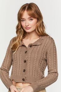 BROWN Distressed Cable Knit Cardigan Sweater, image 1