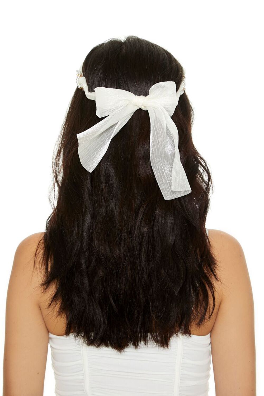 WHITE Faux Pearl Bow Headband, image 3
