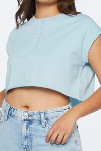 POWDER BLUE Ribbed Cropped Henley Tee, image 5