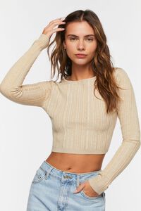 TAUPE Cropped Rib-Knit Sweater, image 1