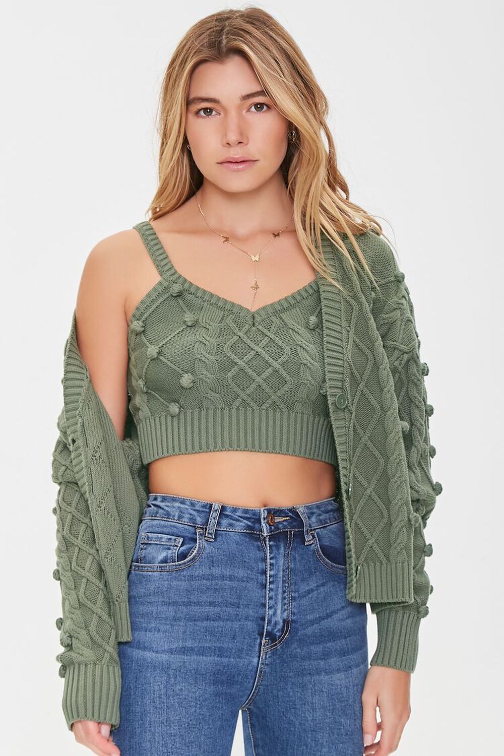 SAGE Ball Cable Knit Cardigan Sweater, image 1
