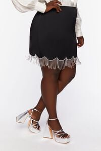 BLACK Plus Size Rhinestone Fringe Mini Skirt, image 3