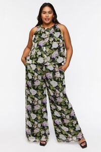 BLACK/MULTI Plus Size Floral Print Top & Pants Set, image 4