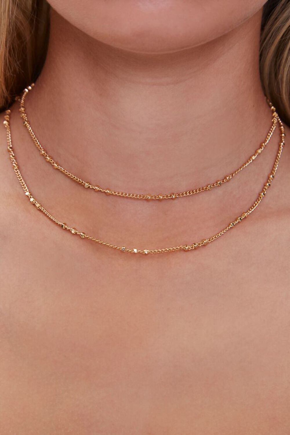 GOLD Beaded Layered Chain Necklace, image 1