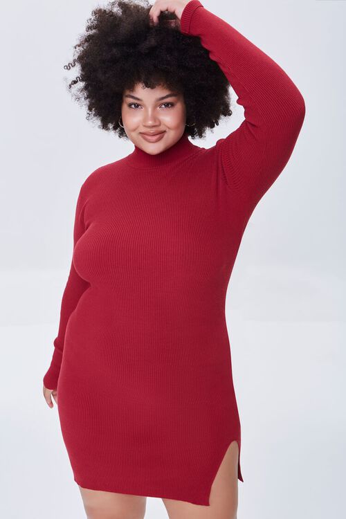 RED Plus Size Mock Neck Sweater Dress, image 2