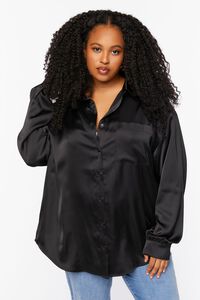 BLACK Plus Size Oversized Satin Shirt, image 1