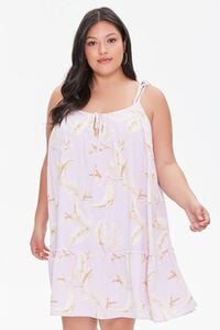 LIGHT PINK/TAUPE Plus Size Tropical Leaf Print Dress, image 1