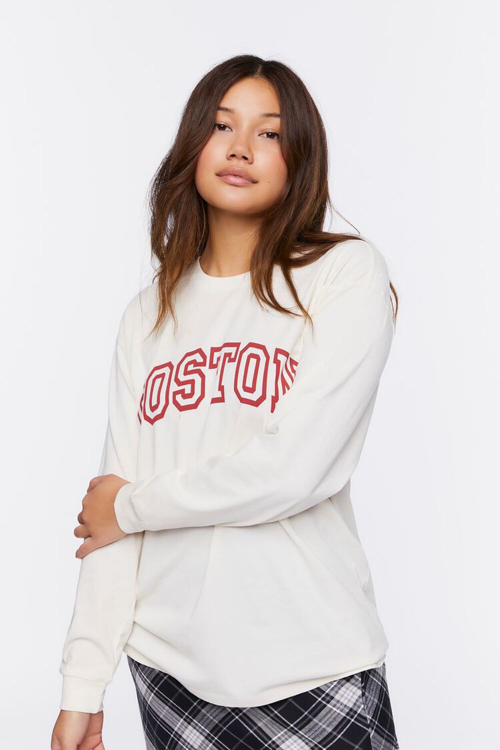 BEIGE/RED Boston Graphic Long-Sleeve Tee, image 1
