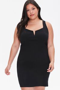 BLACK Plus Size Notched Bodycon Dress, image 1