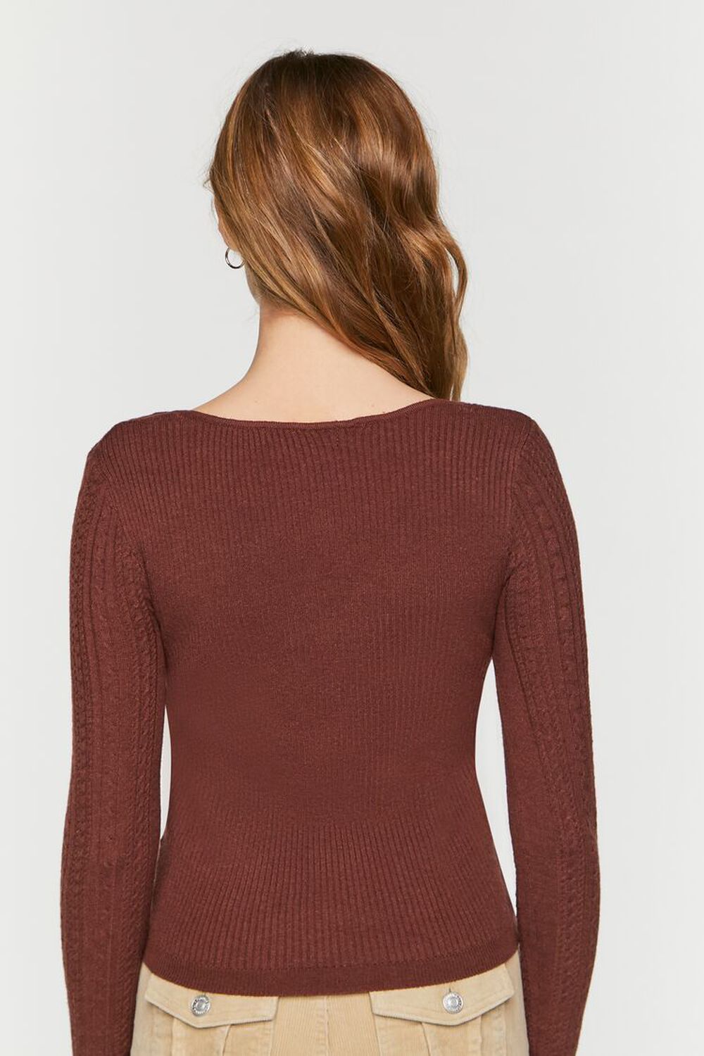 BROWN Fitted Cable Knit Sweater, image 3