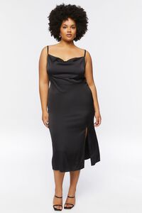 BLACK Plus Size Satin Cowl Slip Dress, image 5