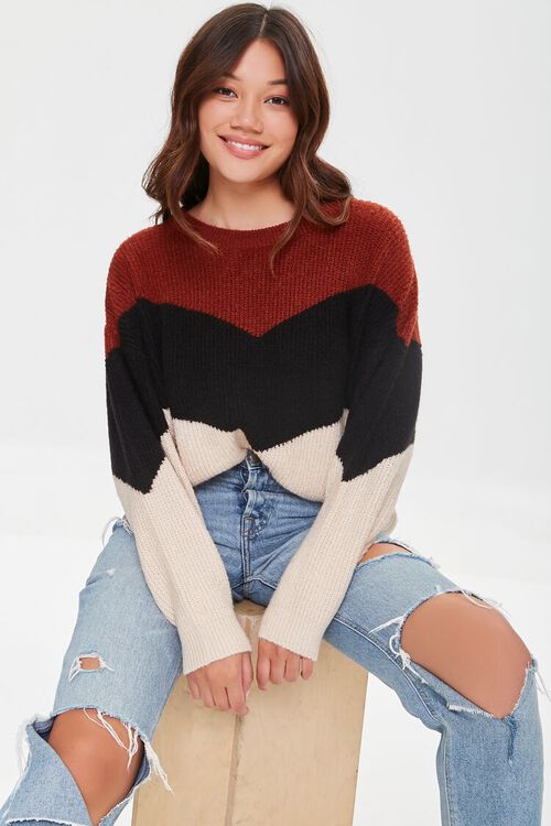 RUST/MULTI Colorblock Chevron Sweater, image 1