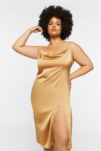 TAUPE Plus Size Satin Cowl Slip Dress, image 1