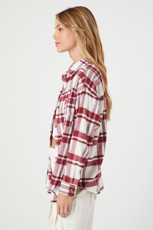 Plaid Flannel Curved-Hem Shirt
