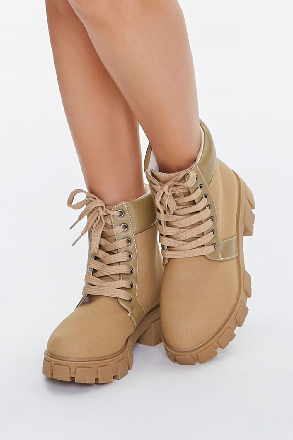 KHAKI Lug Sole Lace-Up Ankle Boots, image 1