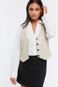 TAUPE Faux Leather Button-Front Vest, image 1