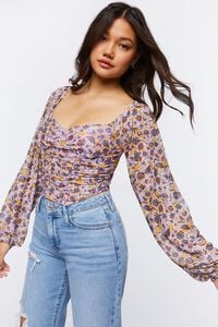 ROSEWATER/MULTI Ruched Floral Print Top, image 1