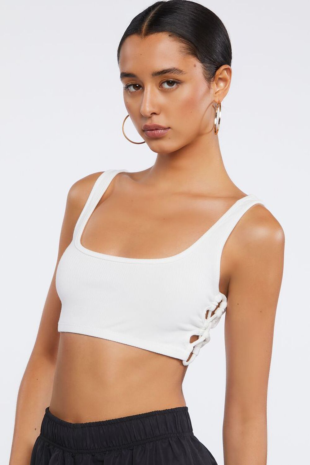 WHITE Ribbed Crisscross Cropped Tank Top, image 1