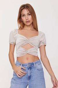 NATURAL Twisted Cutout Crop Top, image 1