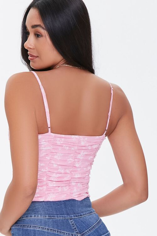 PINK/WHITE Floral Ruched Cropped Cami, image 4