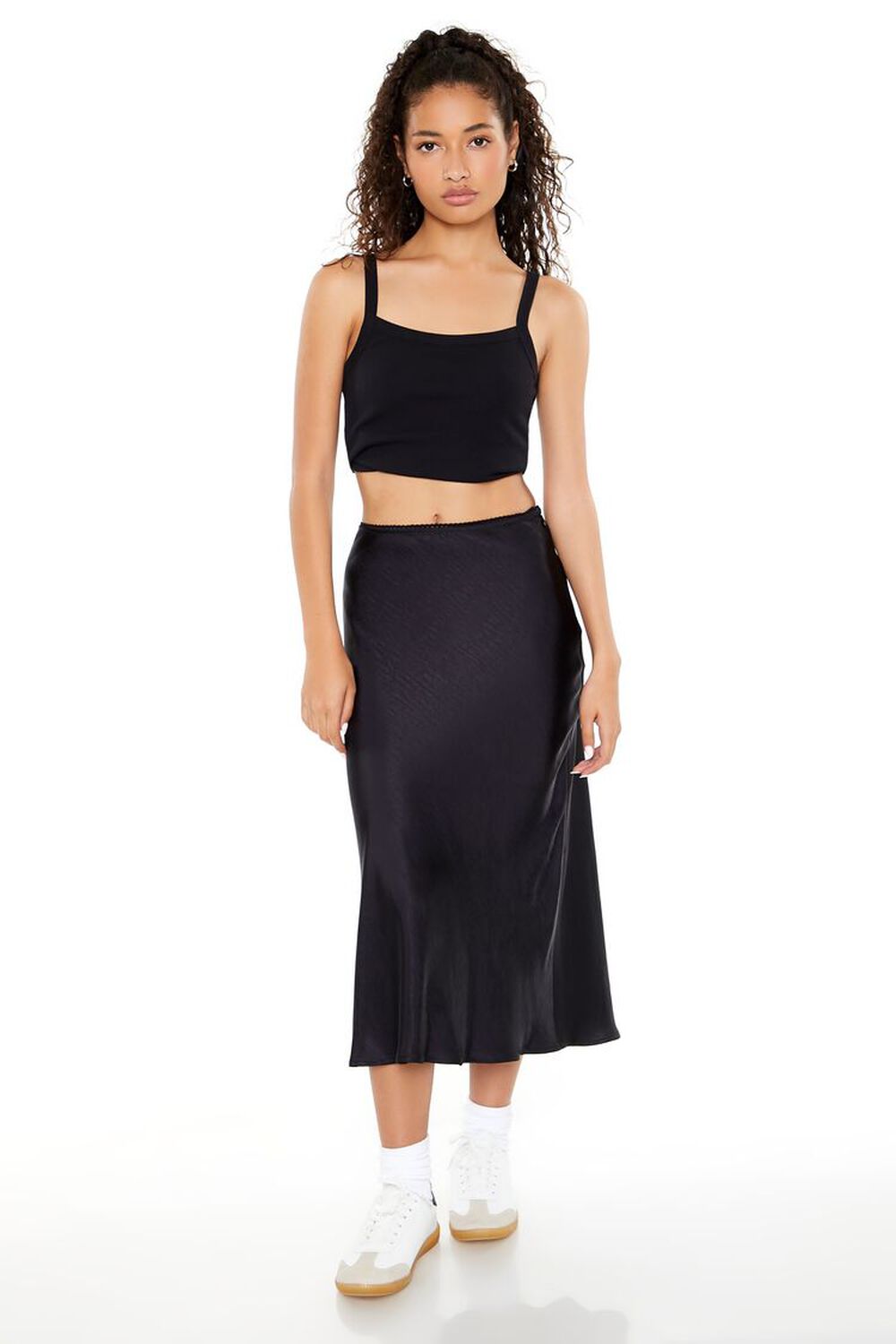 JET BLACK Satin Slip Midi Skirt, image 1