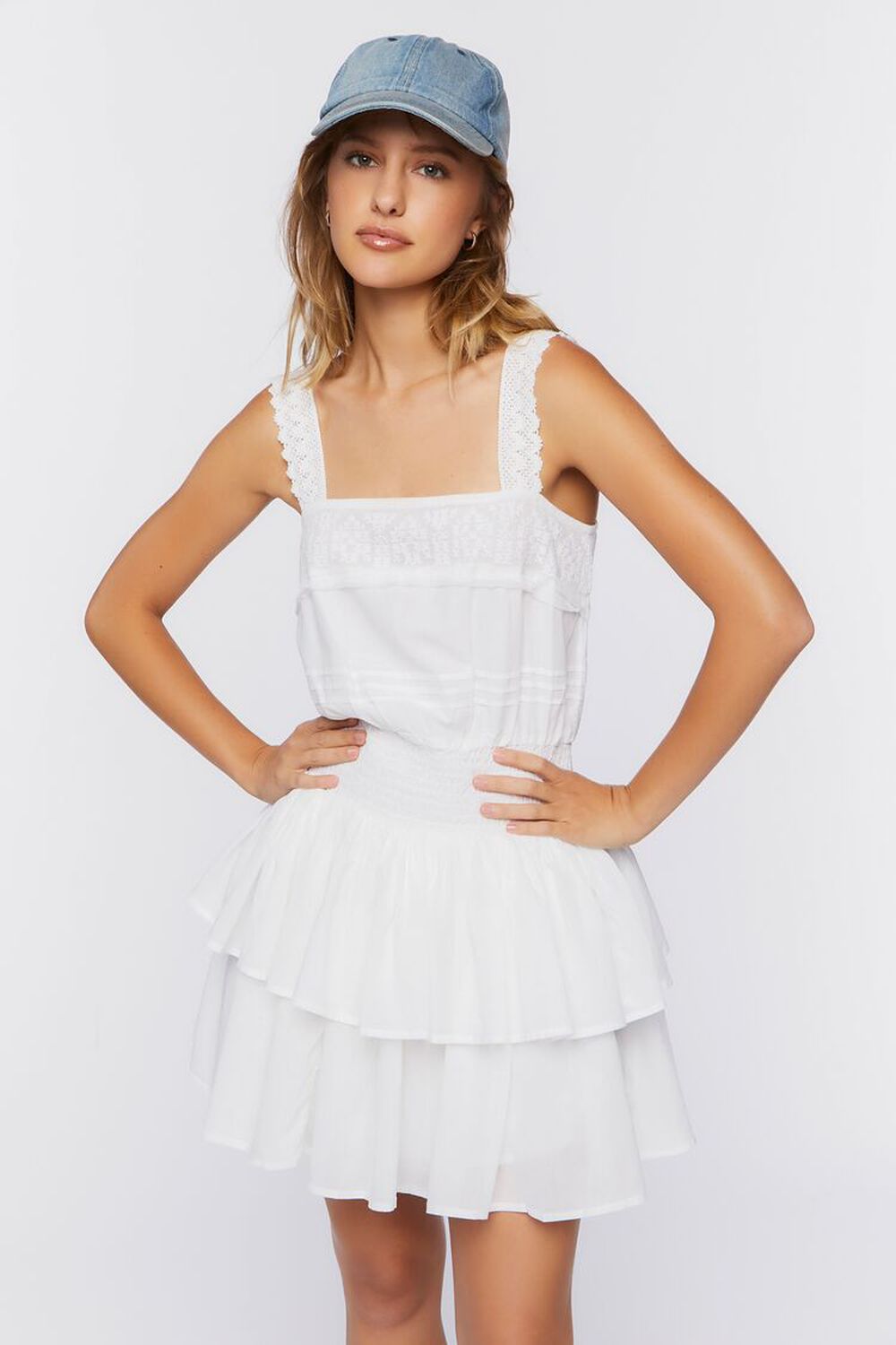 WHITE Ruffled Tiered Mini Dress, image 1