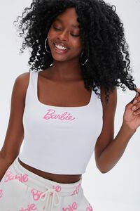 WHITE/PINK Barbie™ Graphic Crop Top, image 2