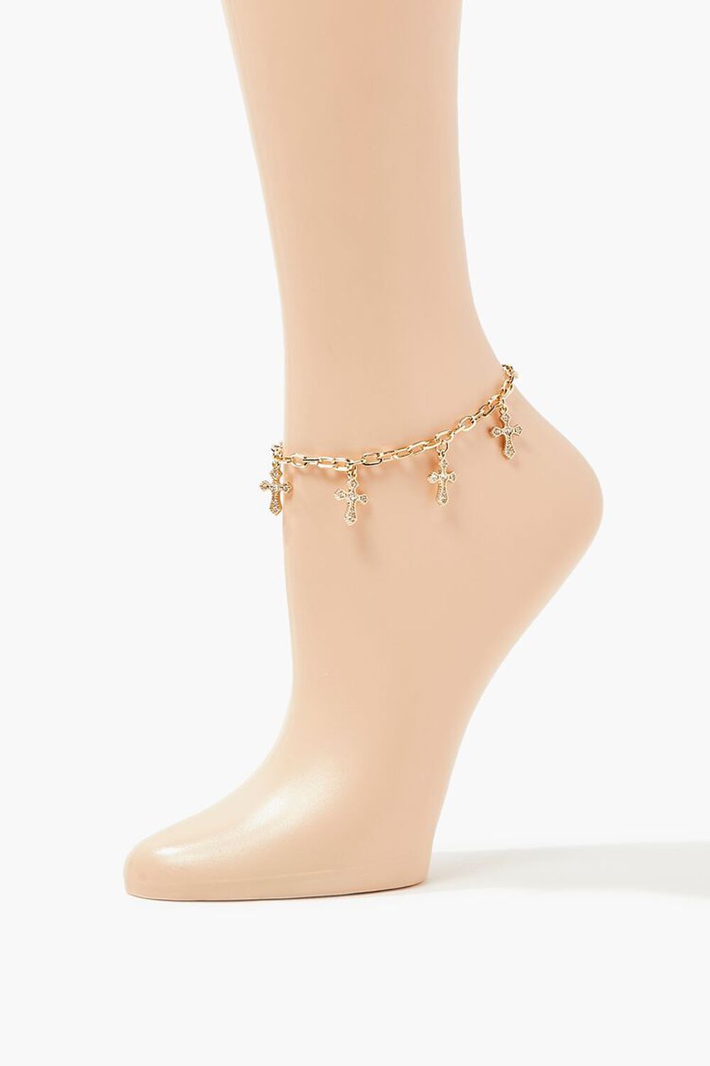 GOLD/CLEAR Rhinestone Cross Charm Anklet, image 1
